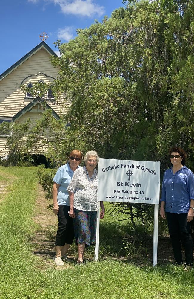 KDCCAI treasurer Lynda Sempf, Dawn Choate and KDCCAI president Rosie Fitzgerald at the church property.