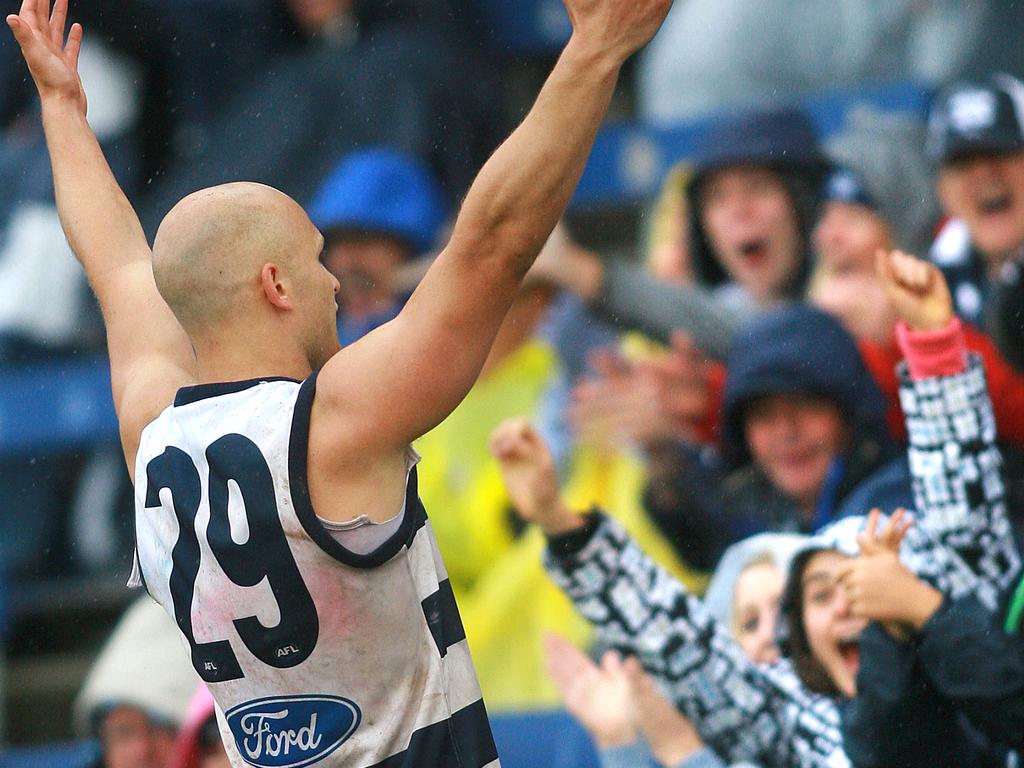 Gary Ablett Jr celebrates that goal against Brisbane.