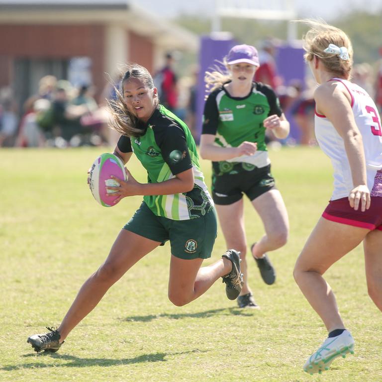 Moreton Bay College V Ferny Grove State High at the 2024 Gold Coast Titans All Schools Touch Football Picture: Glenn Campbell