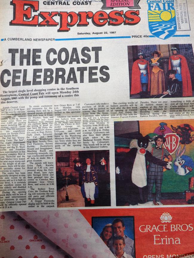 The Central Coast Express Advocate's front page for the opening of Erina Fair in 1987 which included Target.