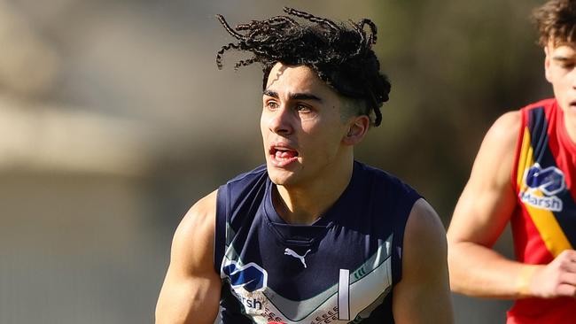 ADELAIDE, AUSTRALIA - June 30: Isaac Kako of Victoria Metro during the 2024 Marsh AFL Championships U18 Boys match between South Australia and Victoria Metro at Alberton Oval on June 30, 2024 in Adelaide, Australia. (Photo by Sarah Reed/AFL Photos via Getty Images)