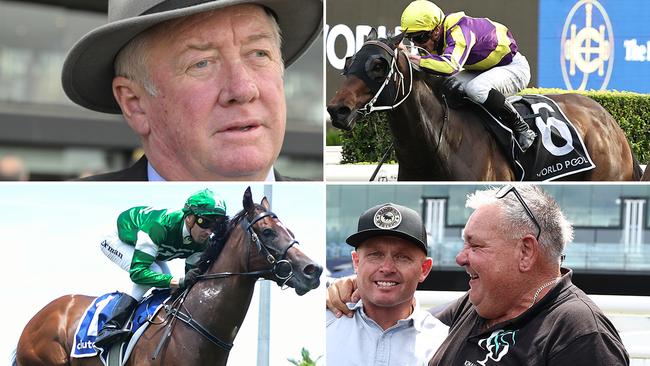 Trainer Marc Conners (top left) will saddle up stable star Willaidow (top right) at Royal Randwick this weekend, while Allan Kehoe (left of bottom right picture) has a live Golden Slipper chance in the unbeaten Shaggy (bottom left).