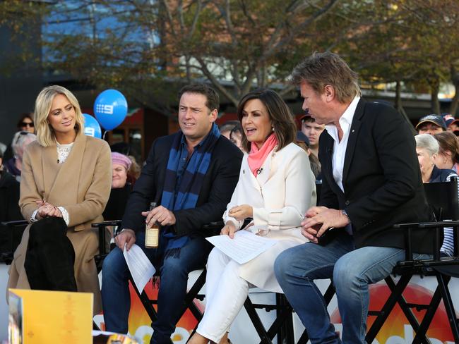 Lisa Wilkinson with her co-stars during an episode of Today filmed live in Macarthur Square.