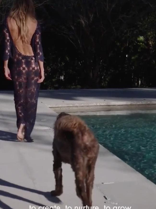 Elle Macpherson with a dog in the ad. Picture: Instagram