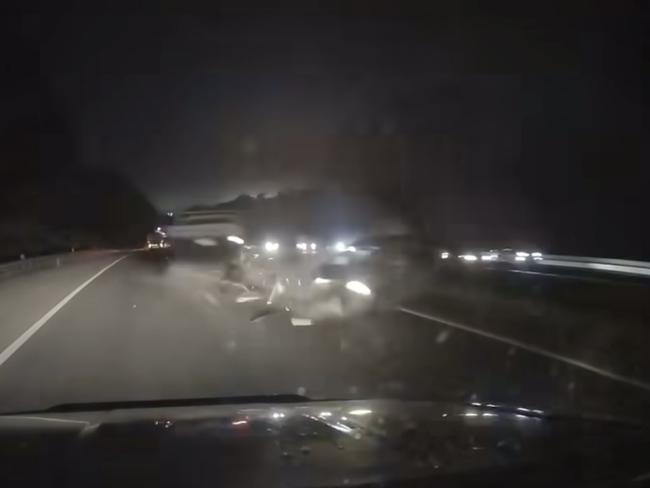 A driver is lucky to be alive after a shocking highway collision. Picture: Facebook/Dash Cam Owners Australia