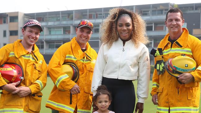 Tennis star Serena Williams, along with her daughter Olympia, meet the crew from North Warrandyte. Picture: Alex Coppel.