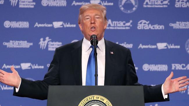 During his speech to the Values Voter Summit, President Trump revealed that he has no idea that he is the president of the Virgin Islands. Picture: Mark Wilson/AFP