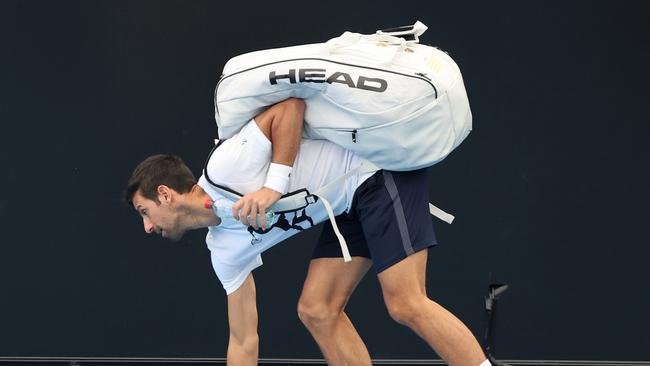 Novak Djokovic trains at Memorial Drive in Adelaide after touching down in Australia ahead of the Adelaide International. Picture: NCA NewsWire / David Mariuz