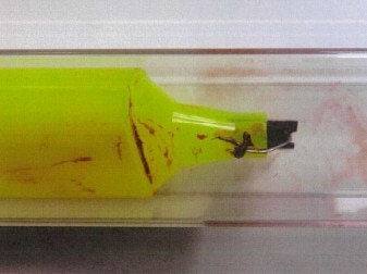 The razor blade was attached to the tip of the highlighter. Picture: Victoria Police