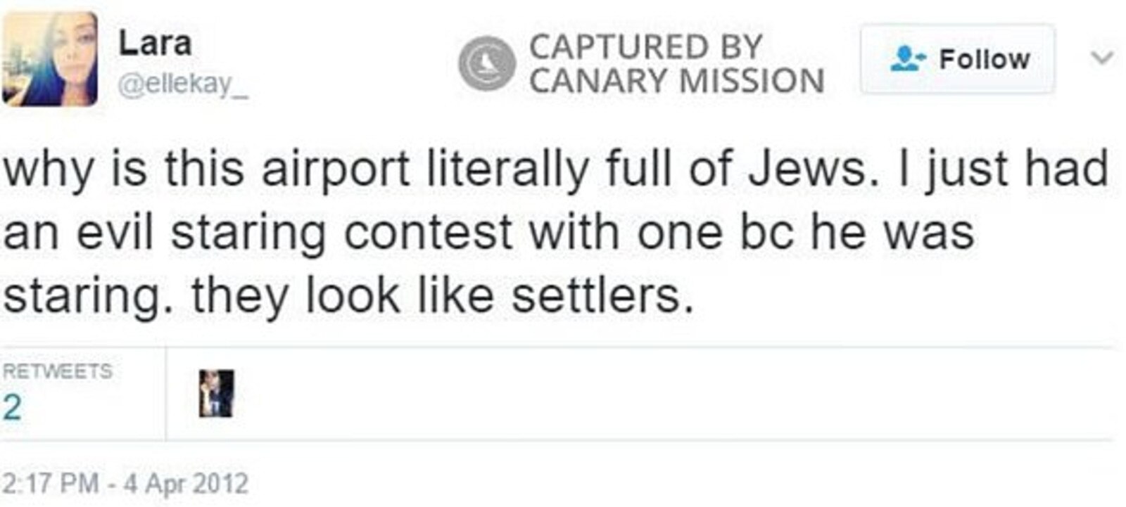 Kollab has shared anti-Semitic tweets on at least several occasions. Picture: Canary Mission