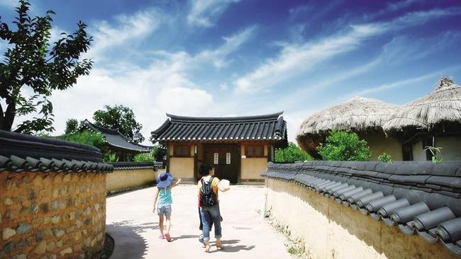 Visitors at Hahoe village in, South Korea.