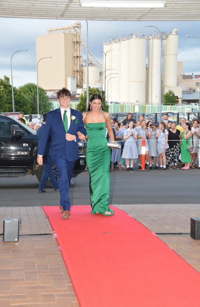 Toowoomba school formals. At the 2023 St Ursula's College formal is graduate Hayley Peters with her partner Ben Thomas. Picture: Rhylea Millar