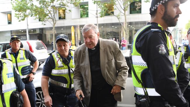 Cardinal George Pell arrives at the Melbourne Magistrates’ Court on March 15.