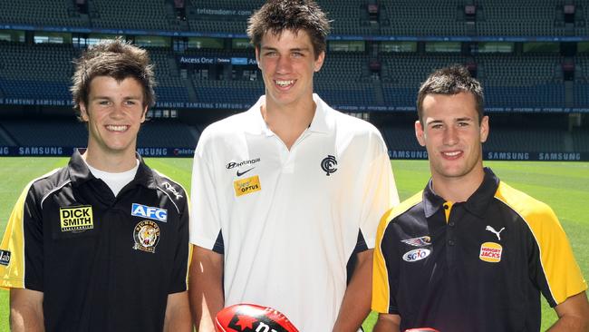 Northern Knights top draft picks (from left) Trent Cotchin and Matthew Kreuzer with West Coast’s No.3 pick Chris Masten.