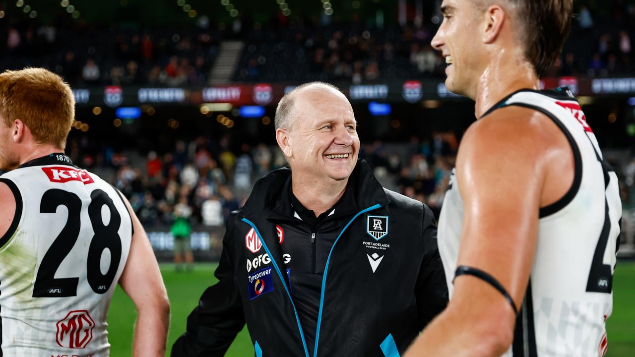 Ken Hinkley was all smiles after Port Adelaide’s win.