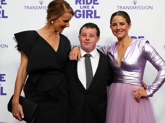 08/09/19 Rachel Griffiths, Stevie Payne and Michelle Payne during the world premier of Ride Like a Girl at the Jam Factory in Melbourne. Aaron Francis/The Australian