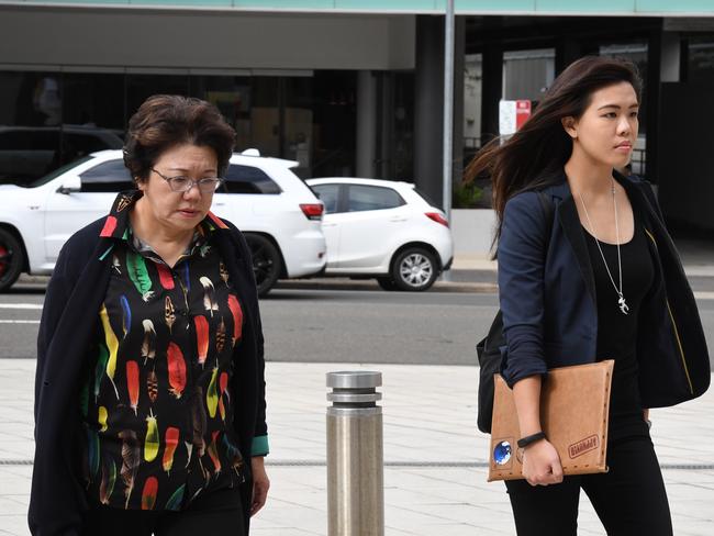 Curtis Cheng's widow Selina Cheng and daughter Zilvia outside Parramatta court, Friday. Picture: AAP