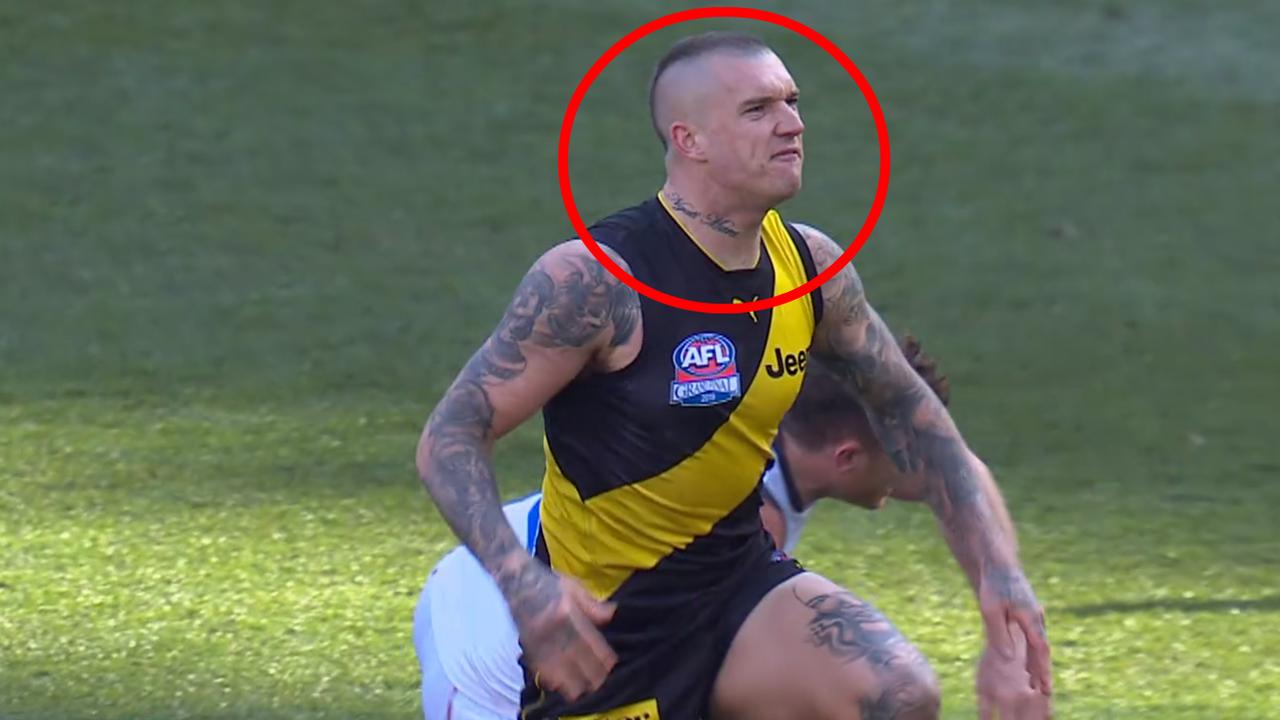 Dustin Martin lets loose at Razor Ray late in the third quarter.