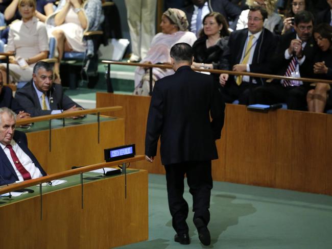 The North Korean ambassador left the assembly moments before Mr Trump’s speech. Picture: Edurardo Munoz/Reuters