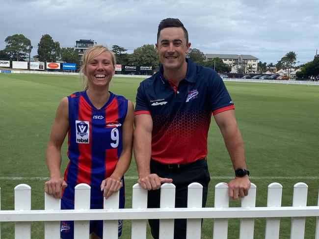 Port Melbourne assistant coach Melissa Kuys and coach Lachie Harris at North Port Oval.