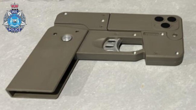 Police seized an item which looks like a mobile phone, but can be "folded to appear as a replica firearm" from a property in Western Australia. Picture: Western Australia Police Force.