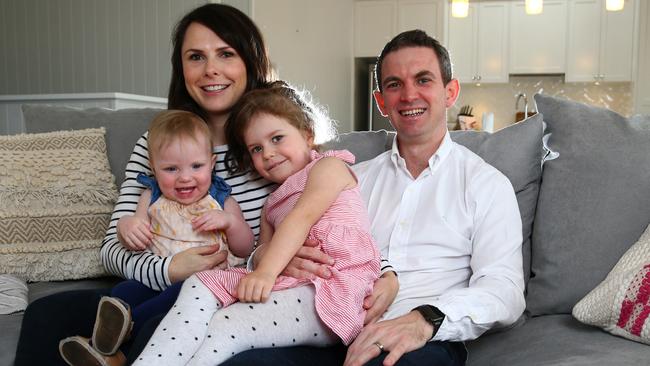 PIC is for special national LifeHacks project liftout. David Morgan at home with his wife Jacqui and kids Olivia 4 and Eloise 1. Pics Adam Head