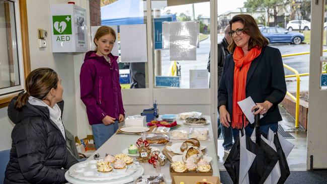 Meg Webb voting at Mt Nelson primary school. Picture: Caroline Tan