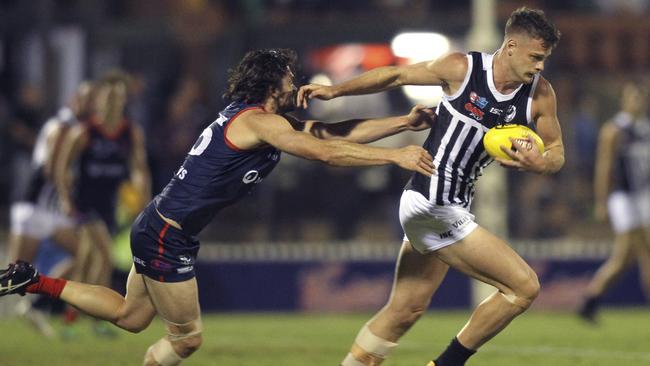 Peter Ladhams (right) has been starring in the SANFL but is stuck behind Scott Lycett and Paddy Ryder at Port Adelaide. Picture: Dean Martin.