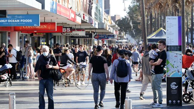 The Corso in Manly busy with people pre-COVID. Picture: Jonathan Ng