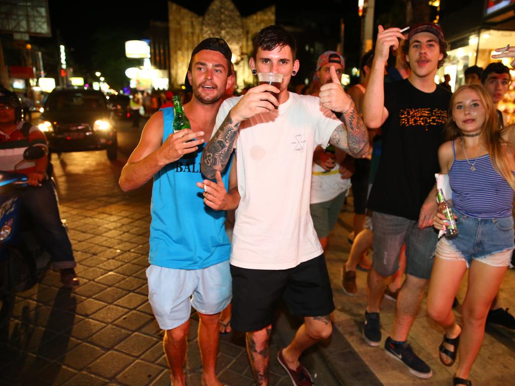 Toolies and schoolies in the main nigh club area of Kuta Bali. Picture: Nathan Edwards