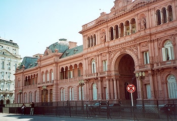 Bright ... The pink-coloured Government House in central Buenos Aires featured in the 1996 biographical movie Evita when Madonna appeared on one of its balconies. Picture: James Shrimpton