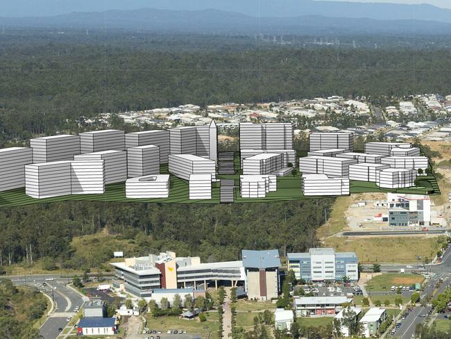 BCM Property Home liftout. Aveo Springfield aerial artistic impression. The proposed 'seniors central' development is for up to 2500 new seniors housing units and other health and integrated facilities.