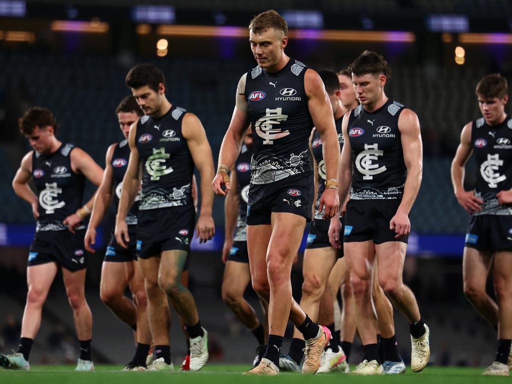 Patrick Cripps leads the Blues off the ground. Picture: Morgan Hancock/Getty Images