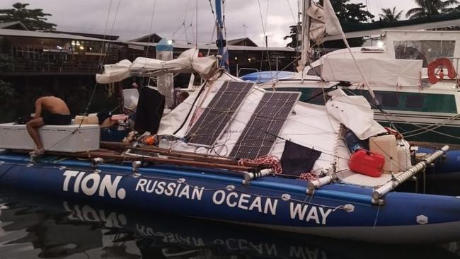 The catamaran, Tion, which was attacked by sharks about 800km southeast of Cairns.