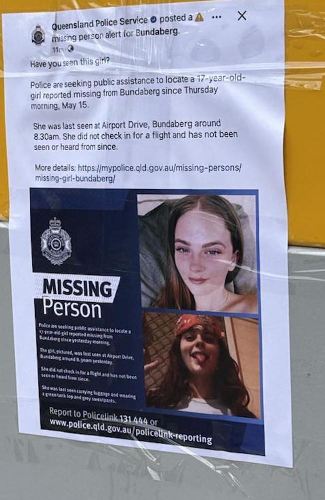 One of the hundreds of posters plastered across Bundaberg and Gin Gin following the sinister disappearance of 17-year-old Pheobe Bishop.