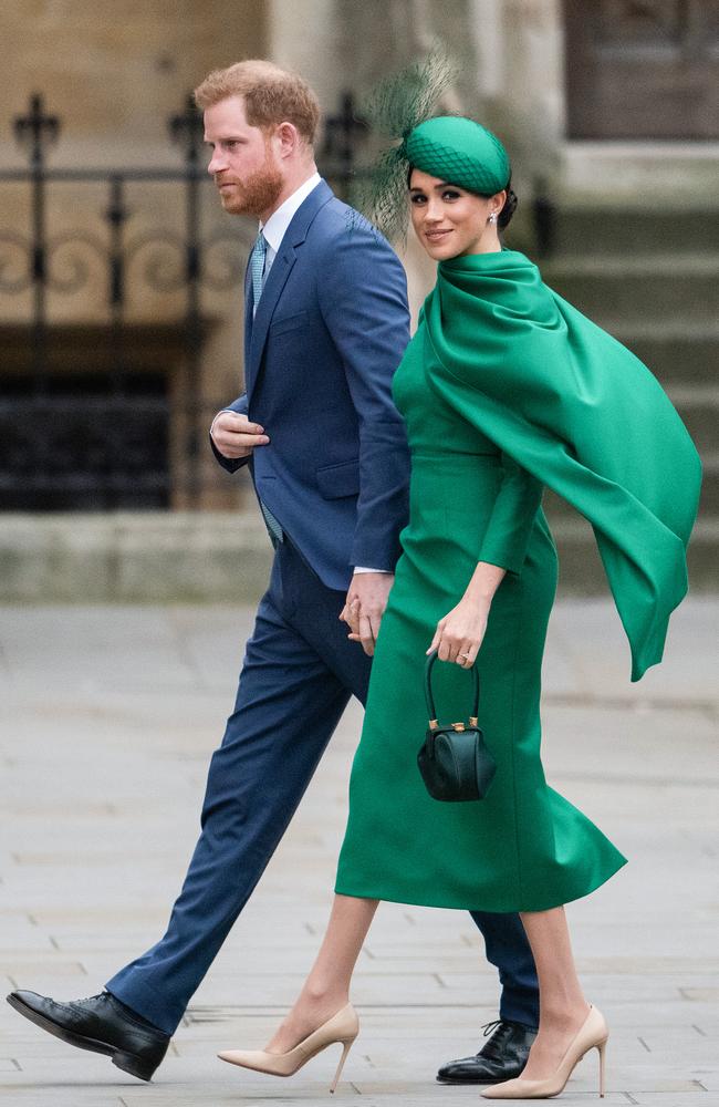 Prince Harry and Meghan Markle during one of their last official royal engagements, in March 2020. Picture: Getty Images