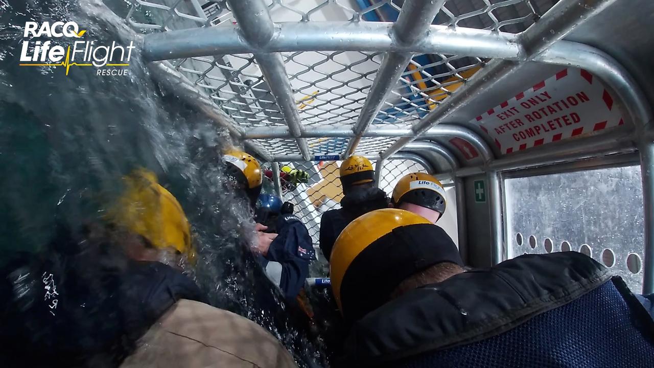 An underwater helicopter scenario was part of the gruelling training. Picture: RACQ LifeFlight