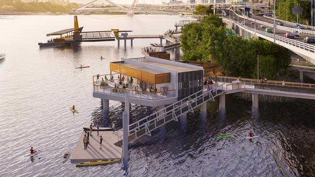 An artist's impression of new overwater bar and restaurant Will &amp; Flow in Brisbane City.