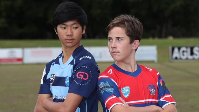 U/14 finalists Kobi Nouanrasy (Hogs) and Harry Allen (Pirates). Picture Glenn Hampson