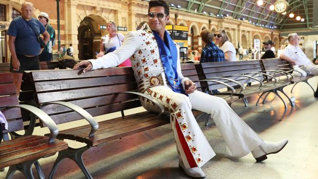 Elvis impersonator Johnny Angel, aka Pacific Elvis, at Central Station ahead of Thursday’s annual Parkes Elvis Festival. Picture: John Feder