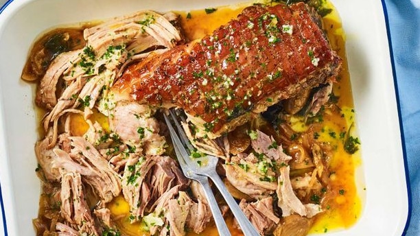 The garlic butter sauce sets off this pork dish.