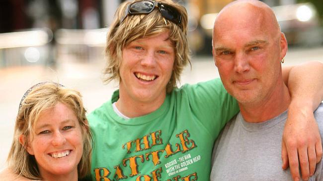 Jack Riewoldt with his mum, Lesley, and father, Chris, when he was drafted by Richmond.