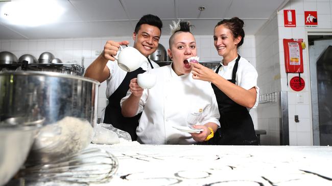 Polyviou, with two of her team Giles Gabutina and Rhiann Mead, who will all be participating in Do Something Day.