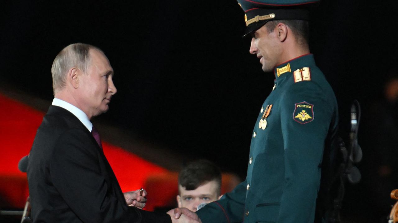 Russia's President Vladimir Putin (L) during a ceremony to mark the 80th anniversary of the victory in the Battle of Kursk, a major World War II Eastern Front battle. Picture: AFP