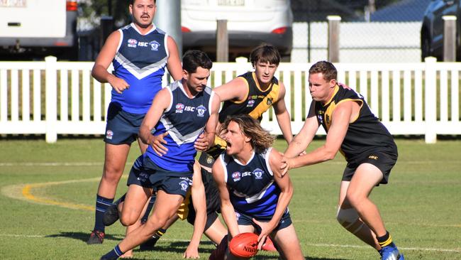 Action between the Grafton Tigers and Northern Beaches to kick off the 2021 AFL North Coast season. Photo: Green Shoots Marketing