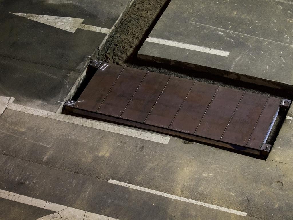 The container that will house artist Mike Parr underneath Macquarie St. Picture: DARK MOFO/REMI CHAUVIN