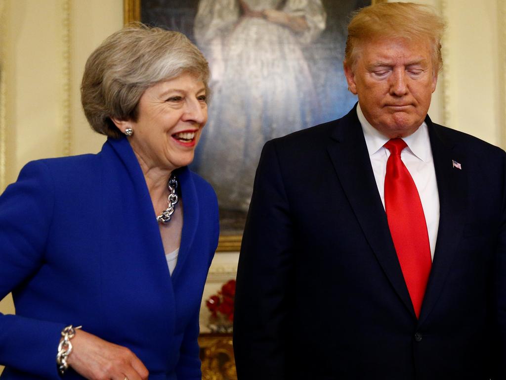 UK Prime Minister Theresa May and US President Donald Trump during a visit to 10 Downing Street in June. Picture: Getty