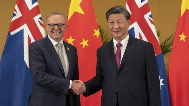 Anthony Albanese and China's President Xi Jinping meet in Bali last month. Picture: Twitter