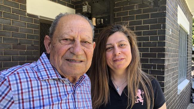 Fred Sassine with his daughter Diana Sassine Hajje at his home at Bailey St Westmead in 2019.