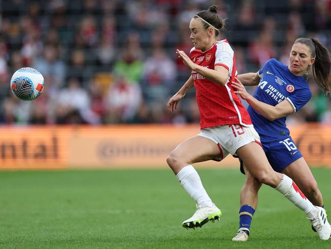 Caitlin Foord (left) is one of three Matildas in Arsenal’s squad. Picture: Adrian DENNIS / AFP
